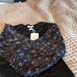 Floral Black and Purple Long Sleeve Top